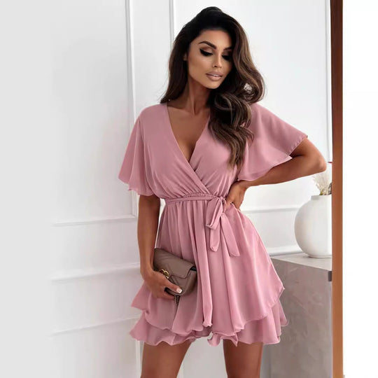 EB | Kurzes Rüschensaum Damen-Minikleid