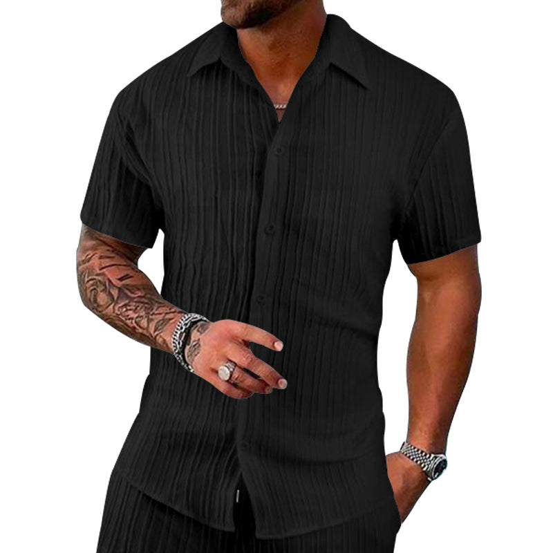 Herren Kurzarm-Hemd mit strukturiertem Design und modernen Knopfdetails EB