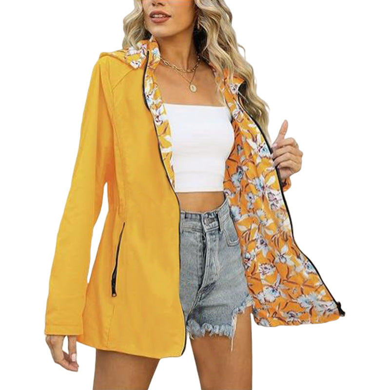 Damen leichte Übergangsjacke mit floralem Innenfutter EB