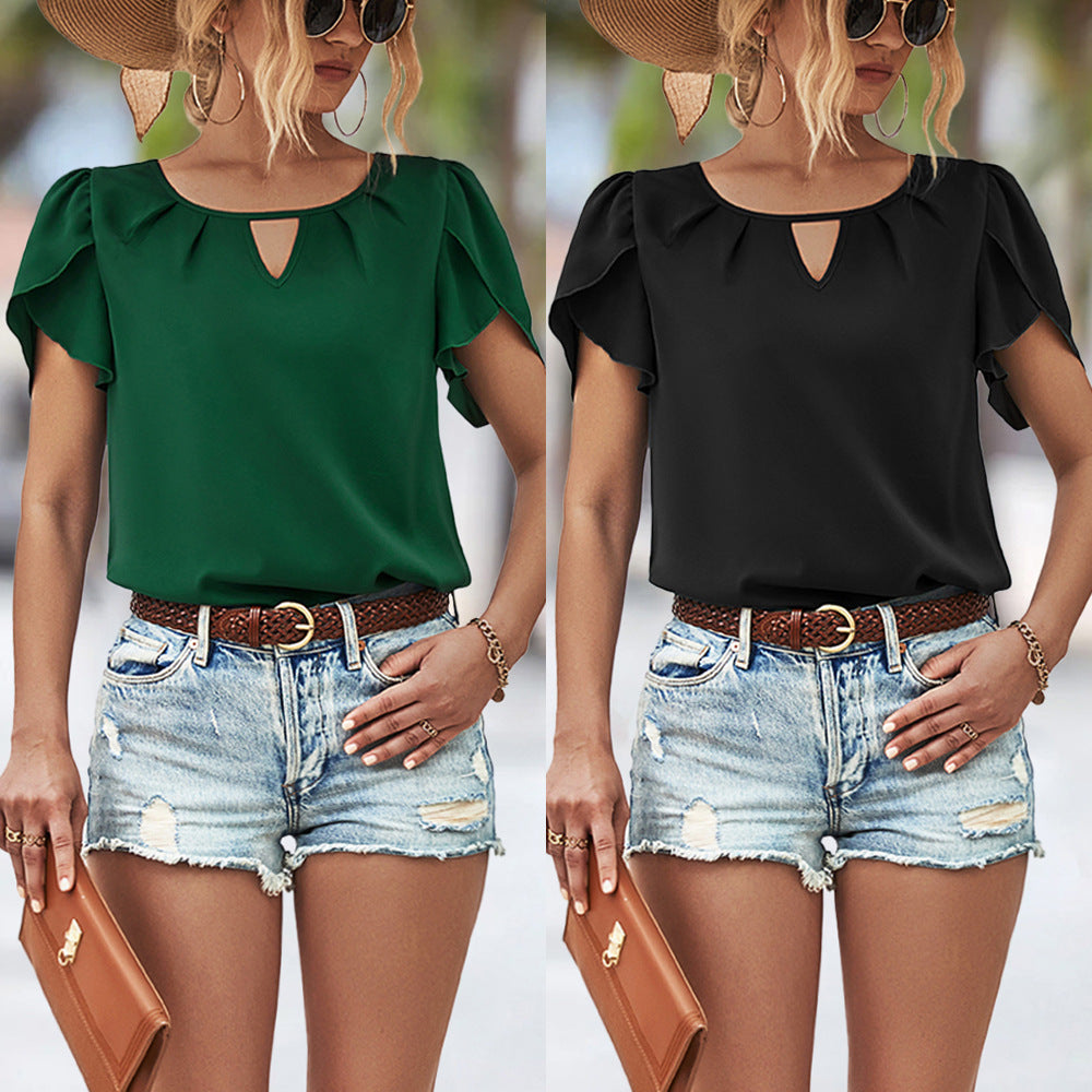 Damen Bluse mit fließendem Schnitt und verspielten Rüschendetails EB