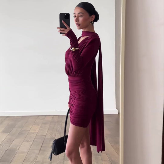 Damen Wickelkleid mit asymmetrischem Saum und raffiniertem Oberteil EB