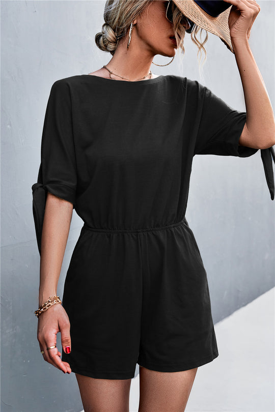 Damen Jumpsuit mit luftiger Passform und modischen Ärmelbändern EB