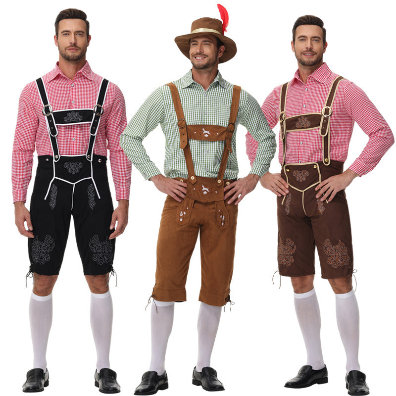 Herren nan traditionelle Trachtenlederhose mit Hosenträgern und Stickereien EB