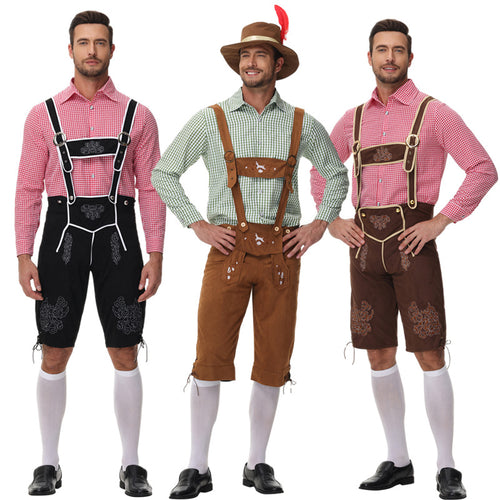 Herren nan traditionelle Trachtenlederhose mit Hosenträgern und Stickereien EB