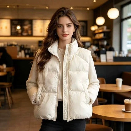 Damen nan kurzer wattierter Pufferjacke mit hohem Stehkragen und praktischen Eingrifftaschen EB