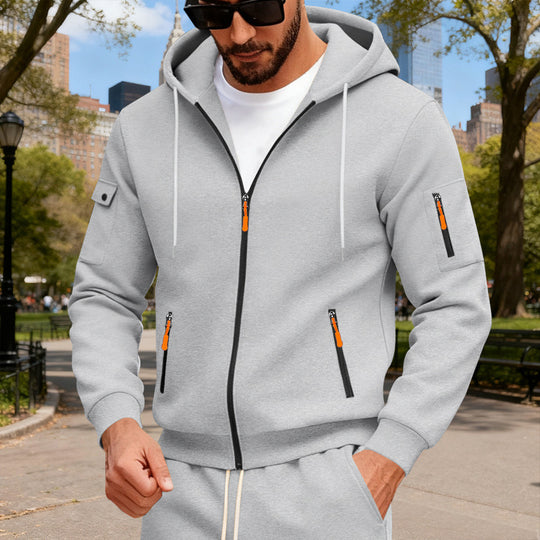 Herren nan technische Kapuzenjacke mit durchgehendem Reißverschluss, multiplen Reißverschlusstaschen und weichem Neopren-Finish EB