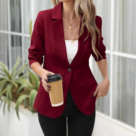 Damen Eleganter Stretch-Blazer mit figurformender Taille, Ein-Knopf und Schalkragen EB