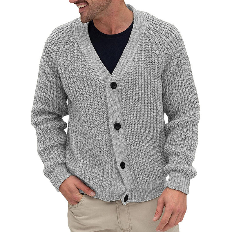 Herren modische Strickjacke mit tiefem V-Ausschnitt und strukturierter Oberfläche EB