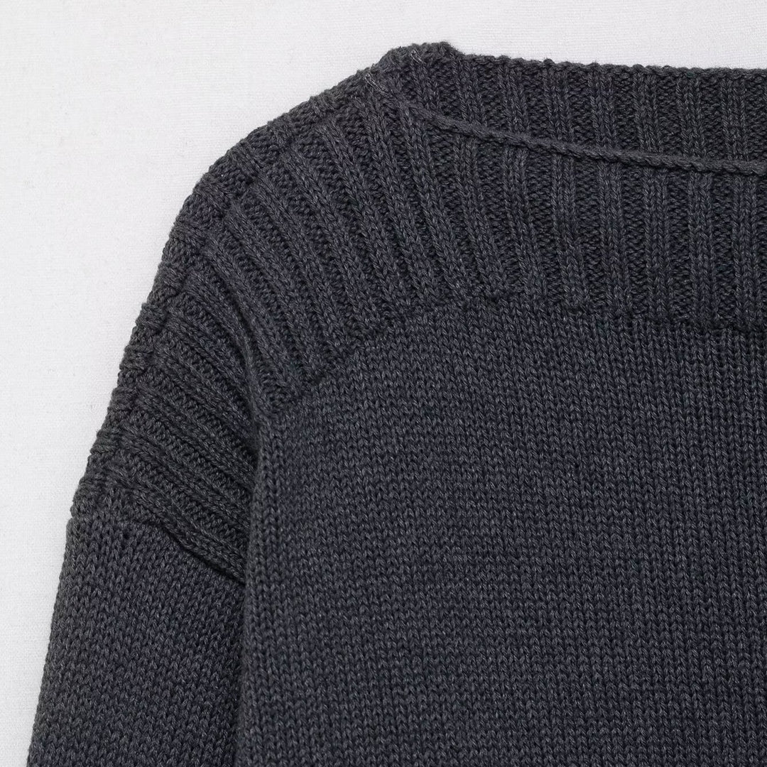 Damen eleganter Oversized-Strickpullover mit weitem Rundhalsausschnitt EB