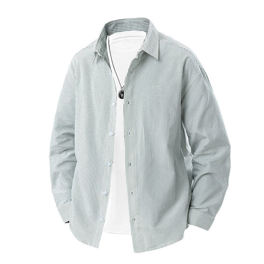 Herren nan gestreiftes Overshirt-Hemd mit lockerer Passform und Kentkragen EB
