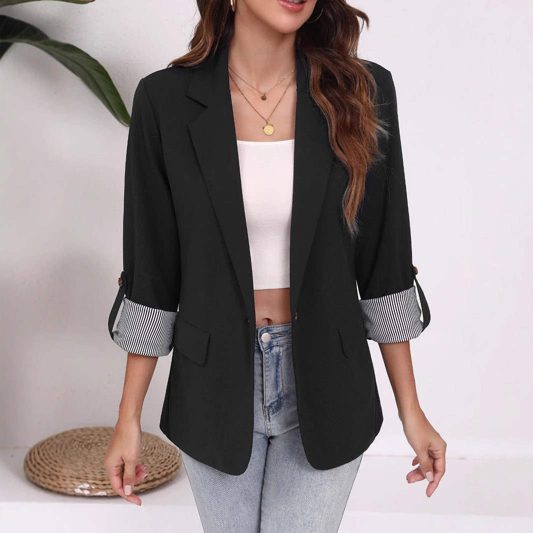 Damen Strukturierter Blazer mit modischem Kontrastärmel EB