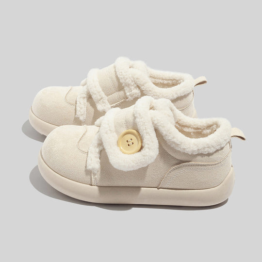 Damen Hausschuhe mit Fleece-Futter und Knopfverschluss EB