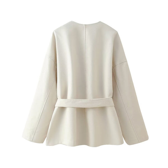 Damen elegante Wickeljacke mit Gürtel EB