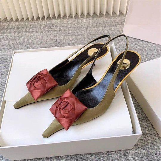 Damen elegante Slingback Pumps mit raffiniertem Blumendetail EB