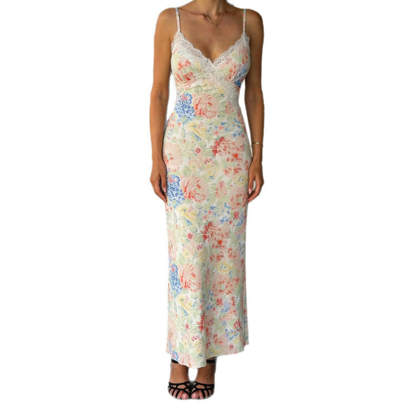 Damen Figurbetontes Maxidress mit Spitzenakzenten EB