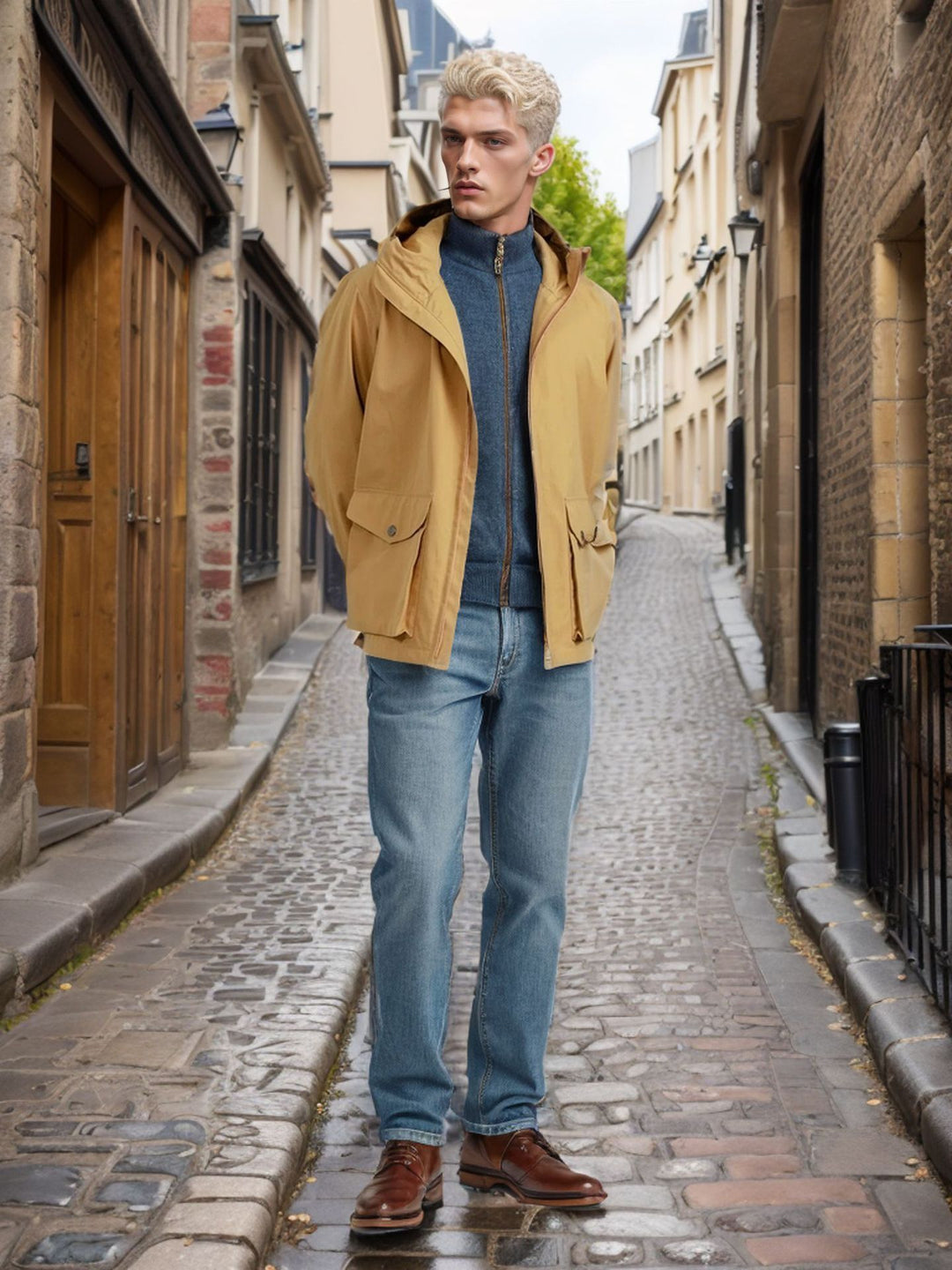 Herren funktionale Übergangsjacke mit verstellbarem Kapuzenkragen EB