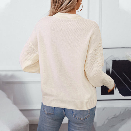 Damen Grobstrickpullover mit raffiniertem Zopfmuster und Rundhalsausschnitt EB