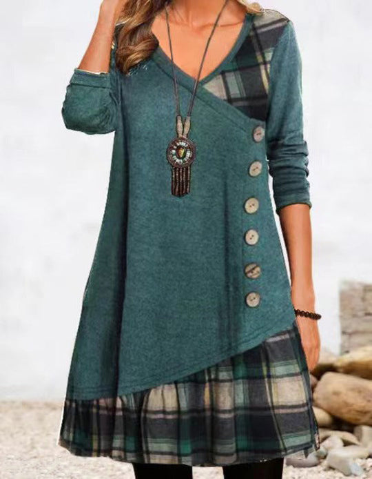 Kariertes Kleid mit langen Ärmeln für einen eleganten Look