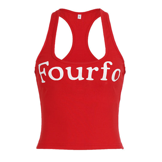 Damen Sportliches Crop-Top mit raffinierten Trägern und auffälligem Schriftzug EB