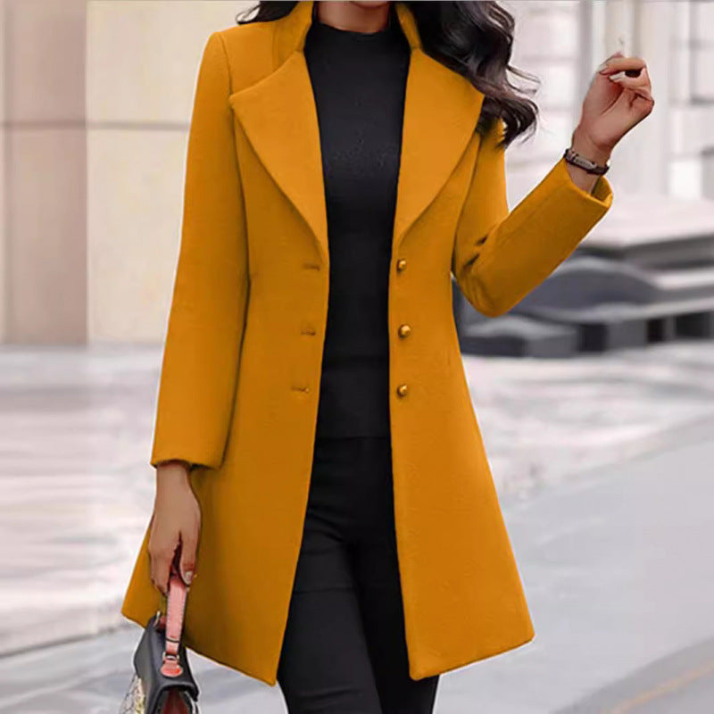 Damen eleganter Wollmantel mit strukturierter Passform und doppelt knopfverschlossenem Design EB