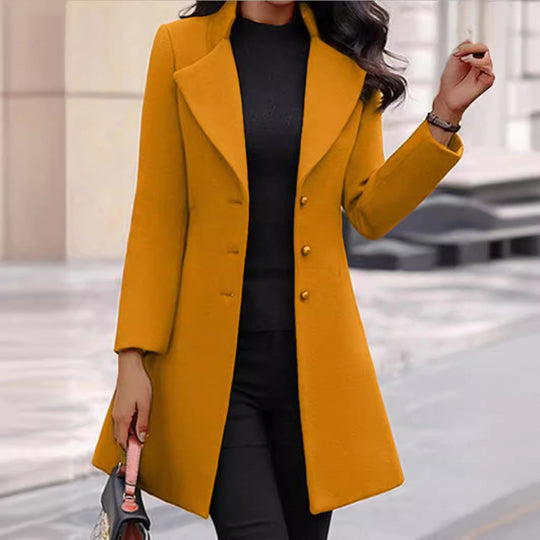 Damen eleganter Wollmantel mit strukturierter Passform und doppelt knopfverschlossenem Design EB