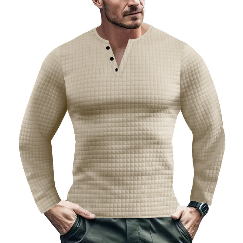 Herren Langarmshirt mit strukturiertem Design und modischem Knopfverschluss EB