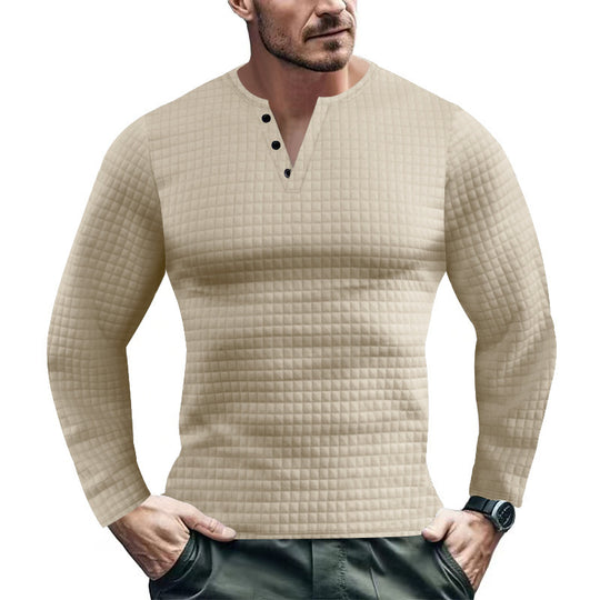 Herren Langarmshirt mit strukturiertem Design und modischem Knopfverschluss EB