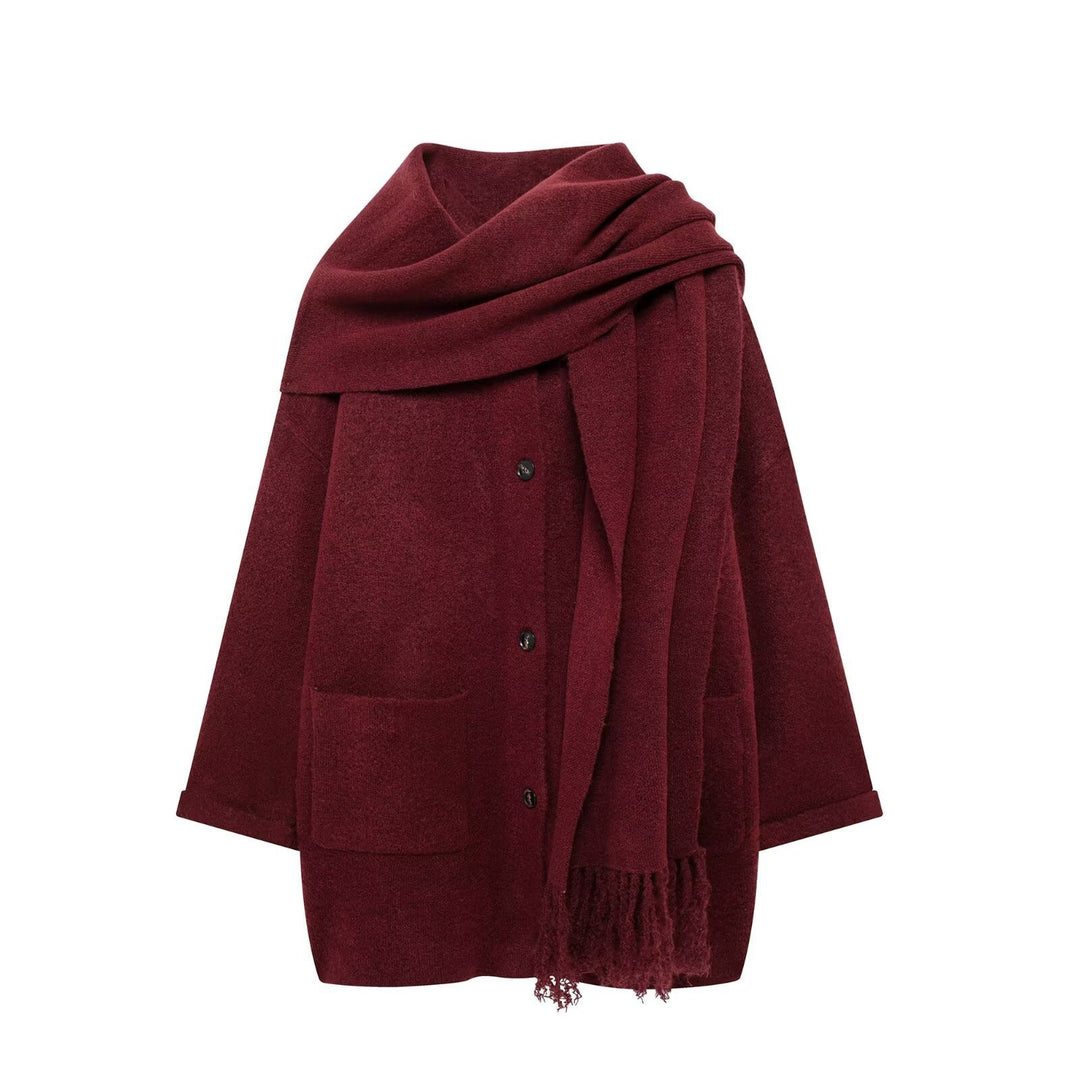 Damen elegante Oversize-Jacke aus warmer Wolle mit Taschen EB