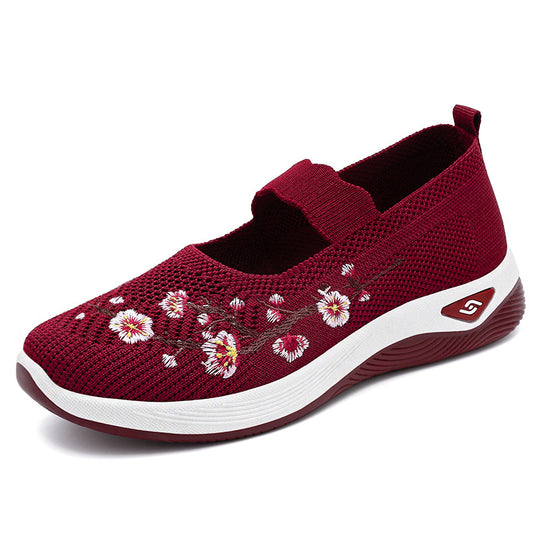 Damen Sportliche Slip-On Sneakers mit floralem Stickdesign EB