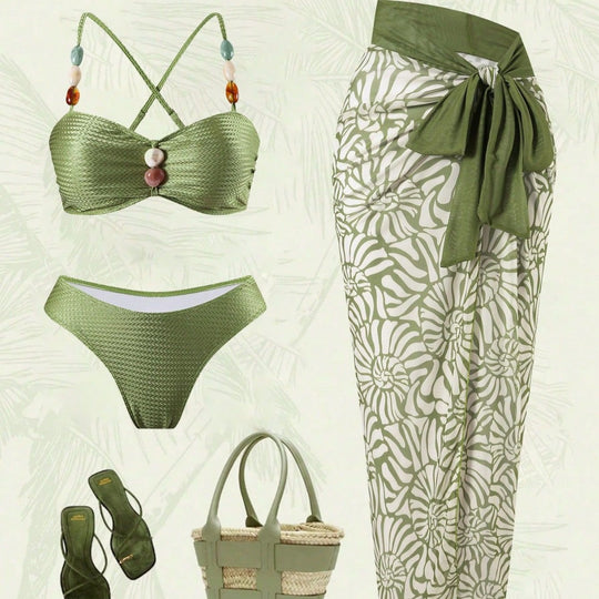 Damen Eleganter Beachwear mit floralem Überrock EB
