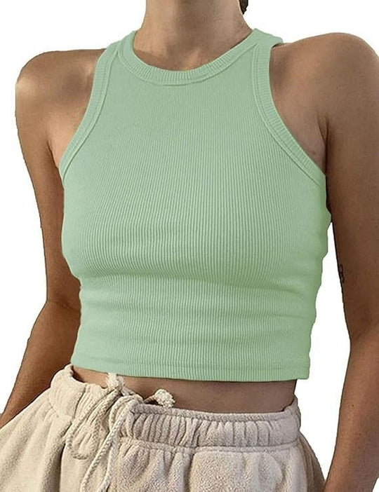 Damen sportliches Crop-Top mit elastischem Rippdesign EB