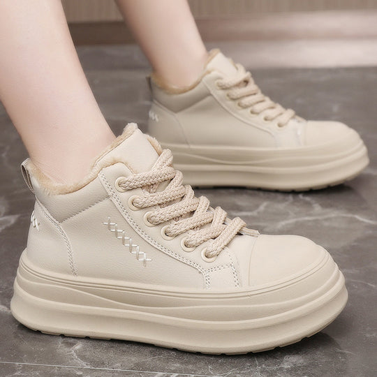Damen modische High-Top Sneakers mit flauschigem Innenfutter und robuster Profilsohle EB