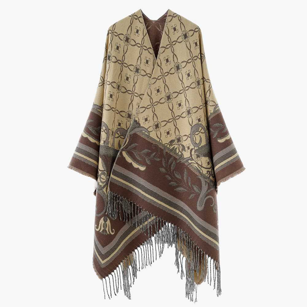 Damen Leichter Jacquard-Überwurf im Kaftan-Stil mit Zierfransen EB
