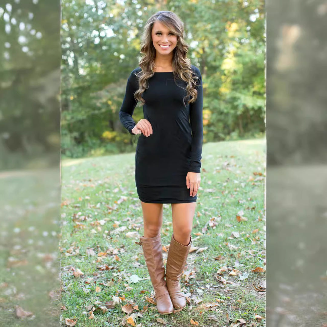 Damen figurbetontes Langarmkleid aus elastischem Material EB