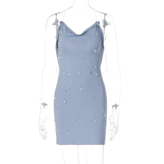 Damen figurbetonendes Minikleid mit eleganter Drapierung und transparenten Applikationen EB