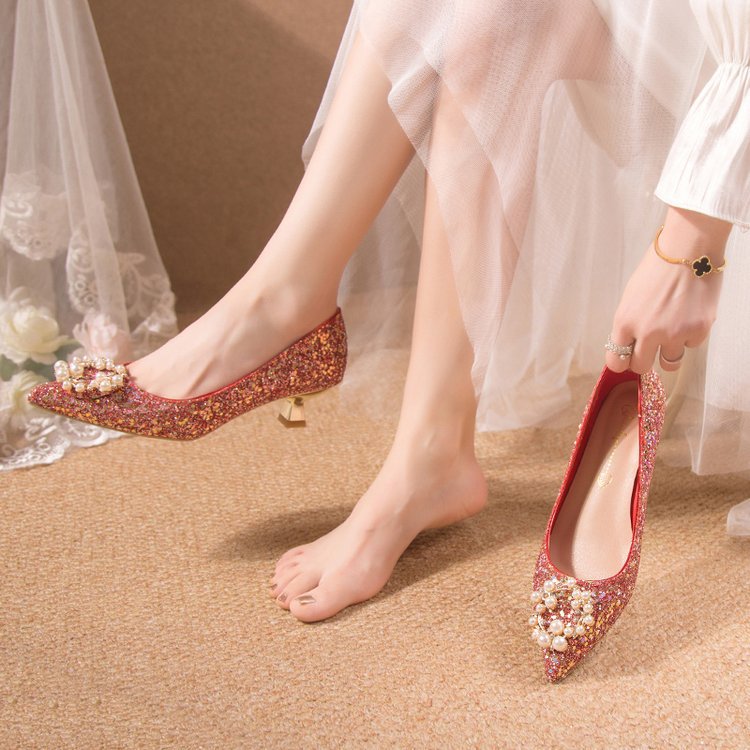 Damen Glamouröse Pumps mit Perlenschmuck EB