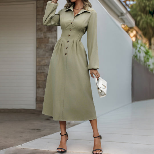 Damen Midi-Kleid mit Knopfleiste und elegantem Taillenzug EB