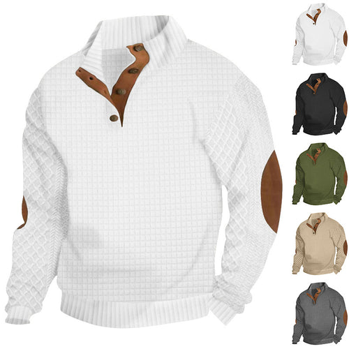 Herren modischer Pullover mit strukturiertem Kanalmuster und kontrastierenden Ellbogenpatches EB