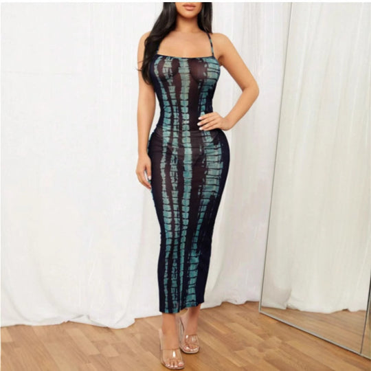 Damen Maxikleid mit elegantem grafischem Muster und schmalem Schnitt EB