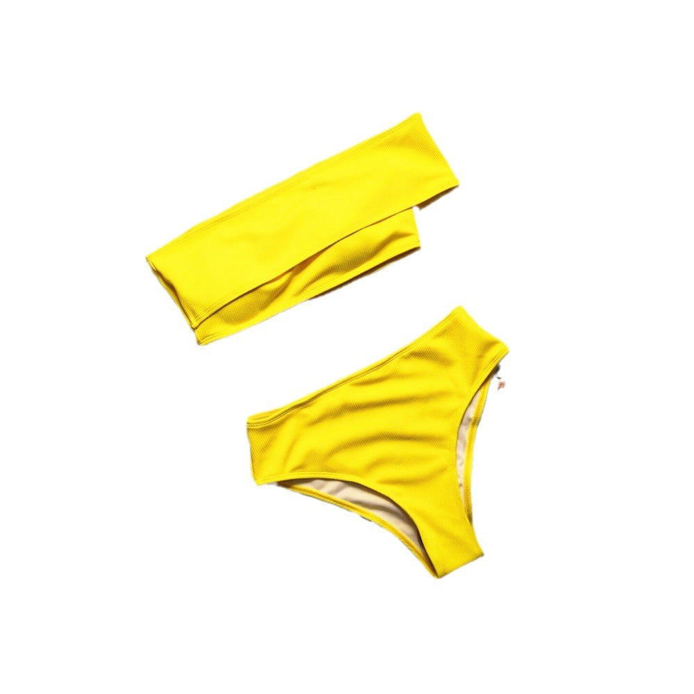 Damen Hochgeschnittener Bikini mit schulterfreiem Oberteil und elastischem Material EB