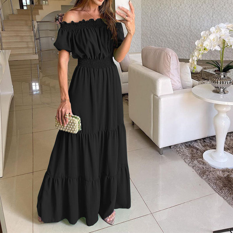 Damen Maxikleid mit schulterfreiem Design und voluminösen Rüschendetails EB
