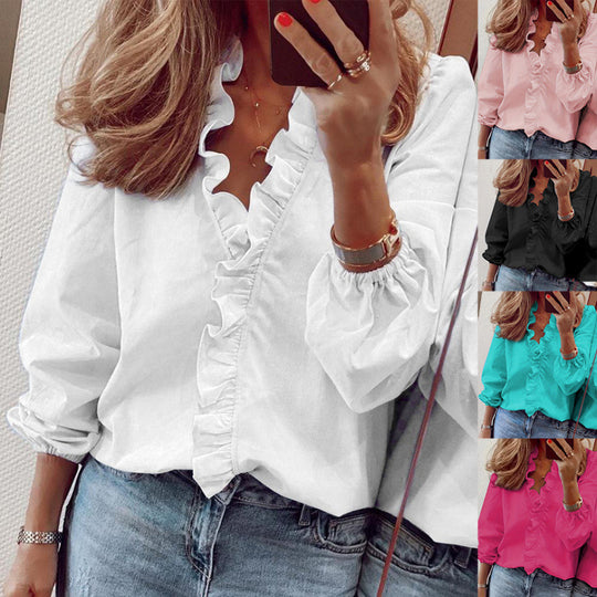 Damen Bluse mit Rüschendetails und elegantem Stehkragen EB