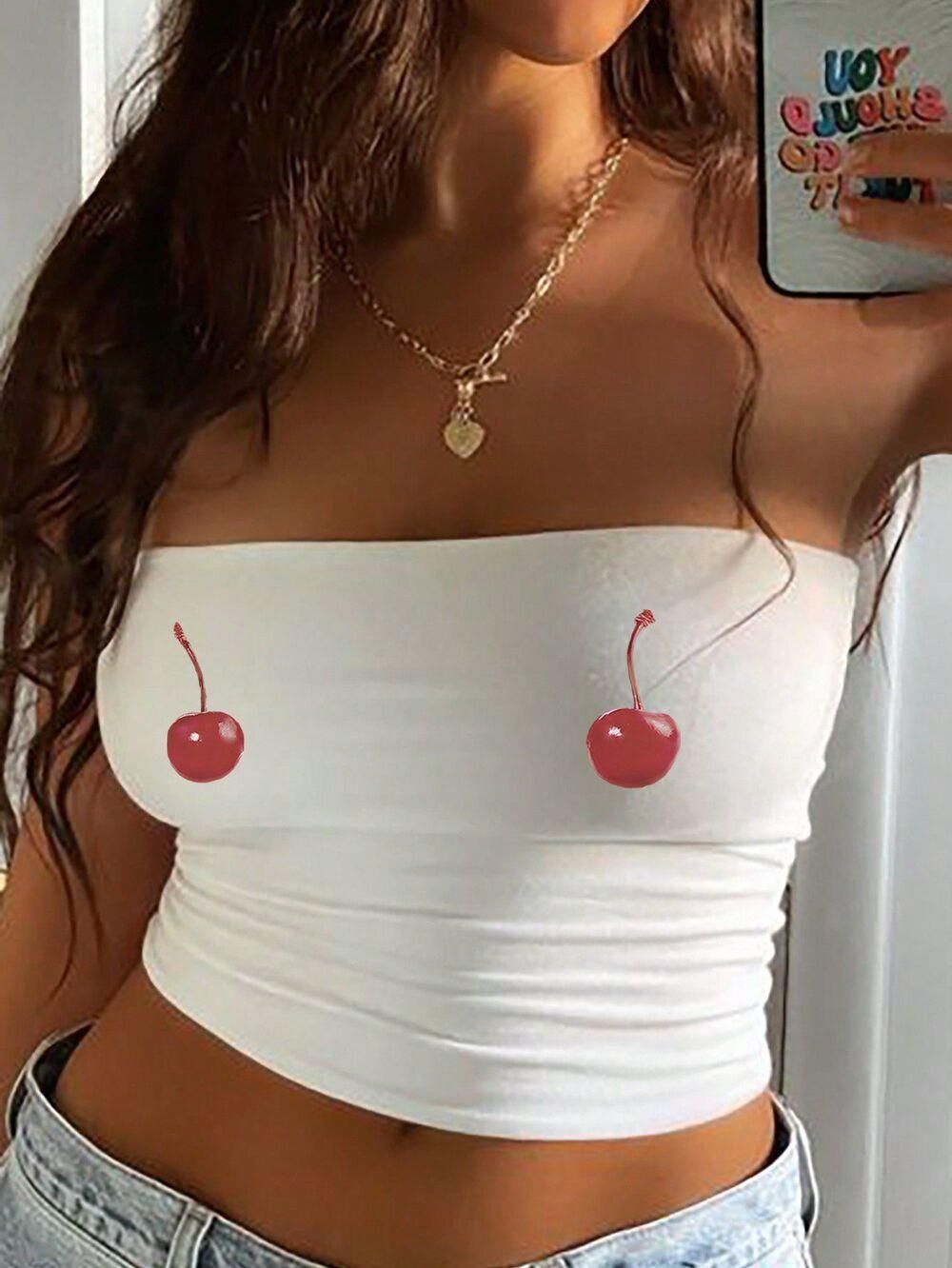 Damen Bandeau-Top mit auffälligem Statement-Aufdruck EB
