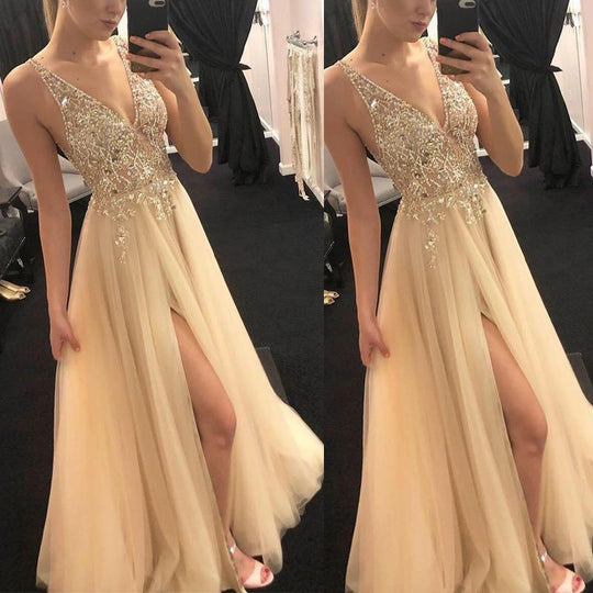 EB | V-Ausschnitt Gespaltenes Party Abendkleid