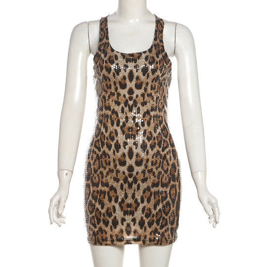 Damen Glitzerndes Tiermuster-Kleid EB
