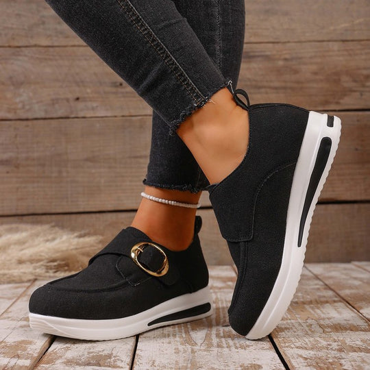 Damen Modische Slip-On Sneakers mit verstellbarem Schnallenverschluss EB