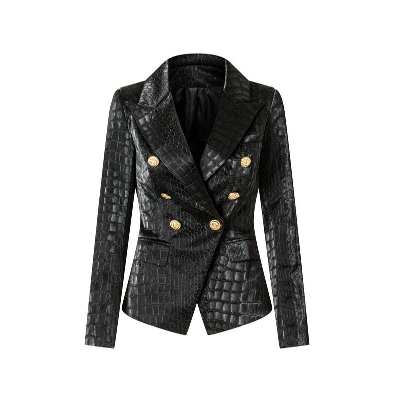 EB | Croc-Stil Faux-Leder Mantel
