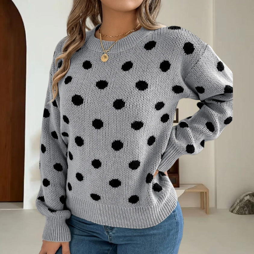Damen Grobstrickpullover mit gepunktetem Muster und lässigem Schnitt EB