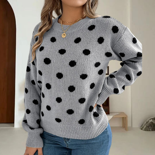 Damen Grobstrickpullover mit gepunktetem Muster und lässigem Schnitt EB