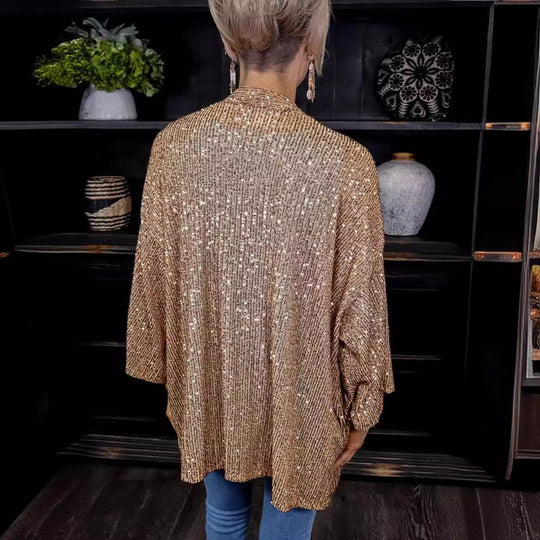 Damen Glamouröse Strickjacke mit Pailletten und lockerer Passform EB